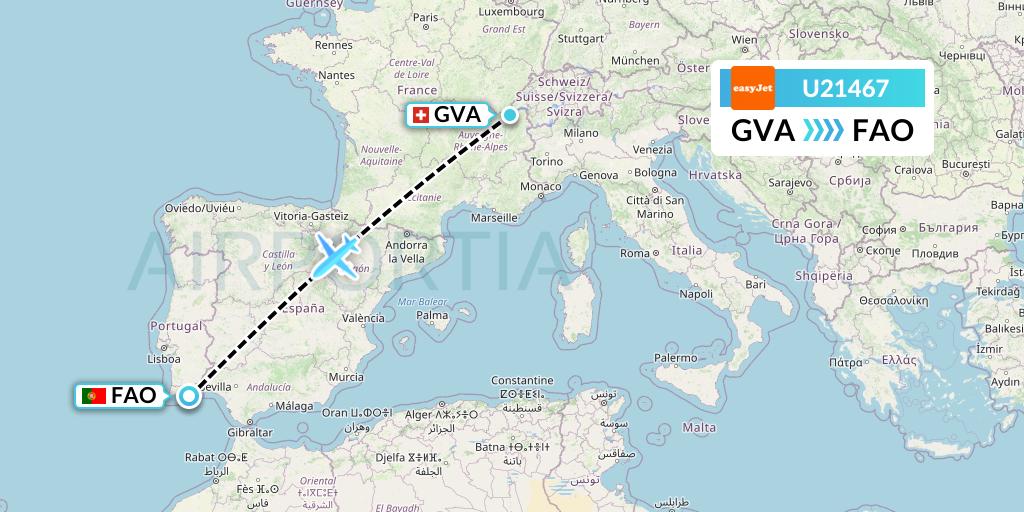 U21467 EasyJet Flight Map: Geneva to Faro