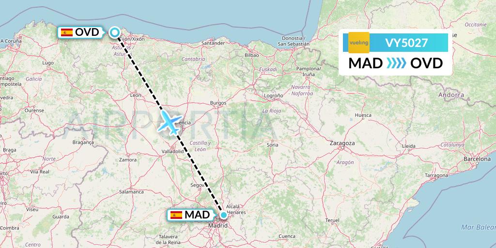 VY5027 Vueling Flight Map: Madrid to Asturias