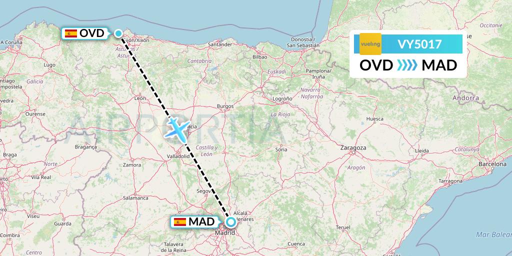 VY5017 Vueling Flight Map: Asturias to Madrid