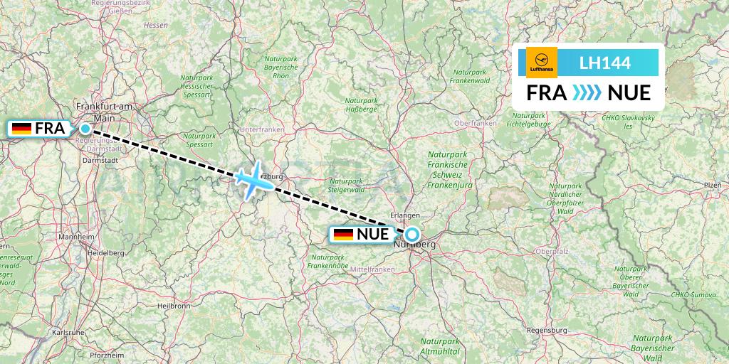 LH144 Lufthansa Flight Map: Frankfurt to Nurnberg
