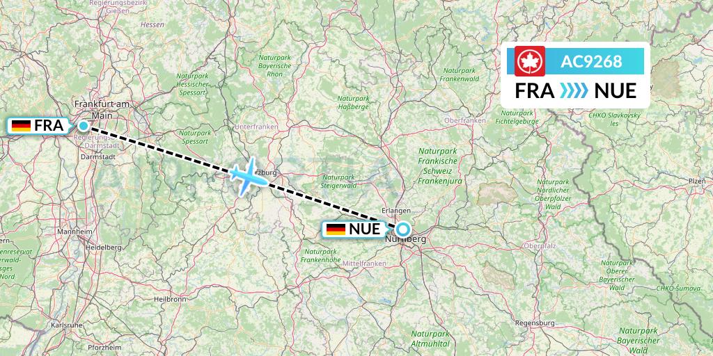 AC9268 Air Canada Flight Map: Frankfurt to Nurnberg