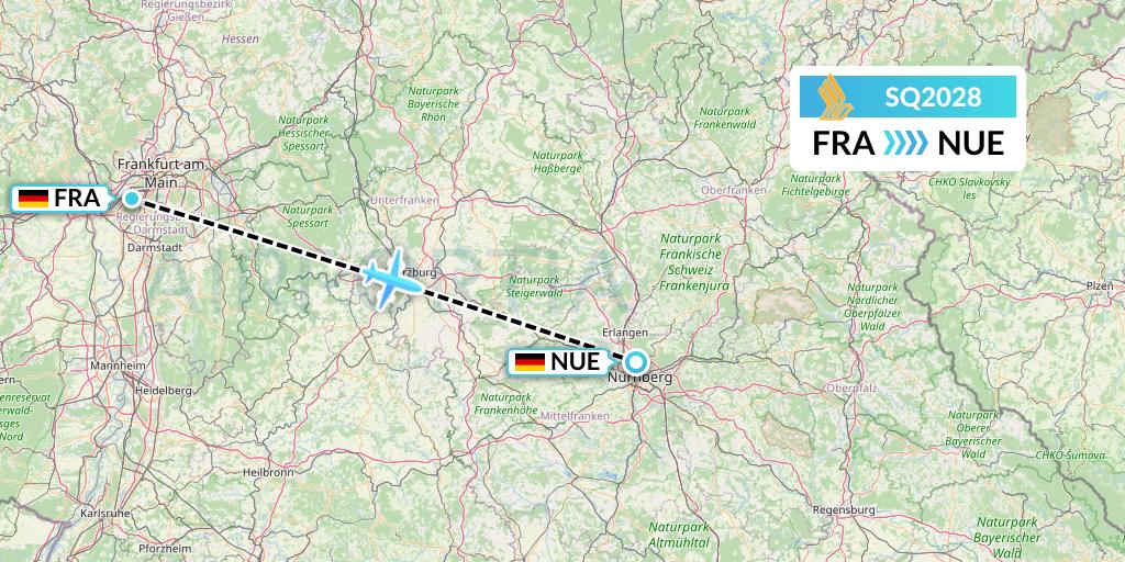 SQ2028 Singapore Airlines Flight Map: Frankfurt to Nurnberg