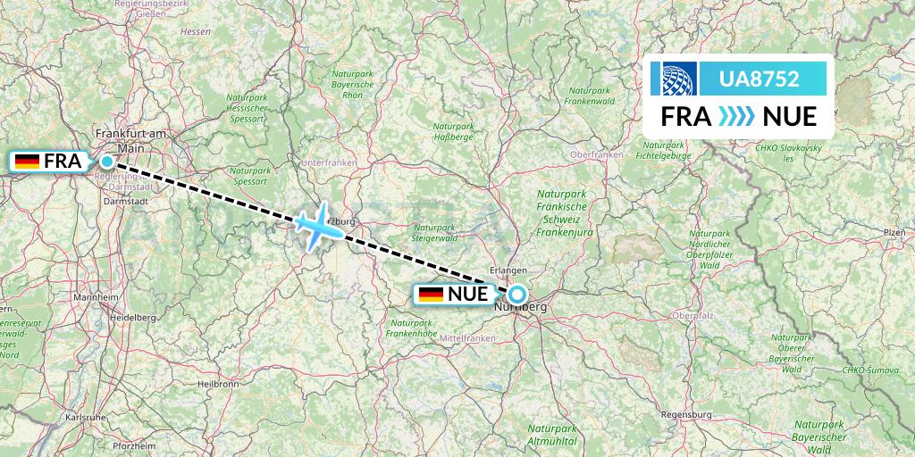 UA8752 United Airlines Flight Map: Frankfurt to Nurnberg
