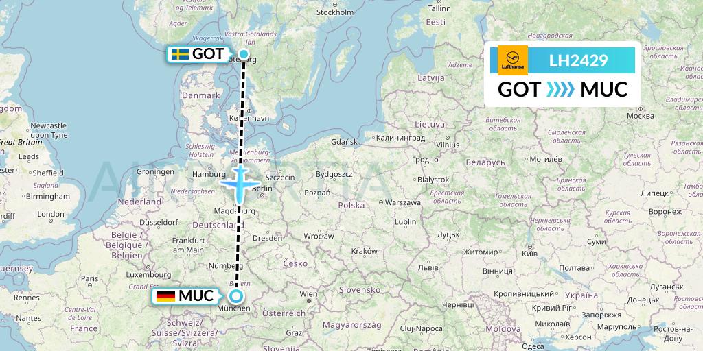 LH2429 Lufthansa Flight Map: Gothenburg to Munich