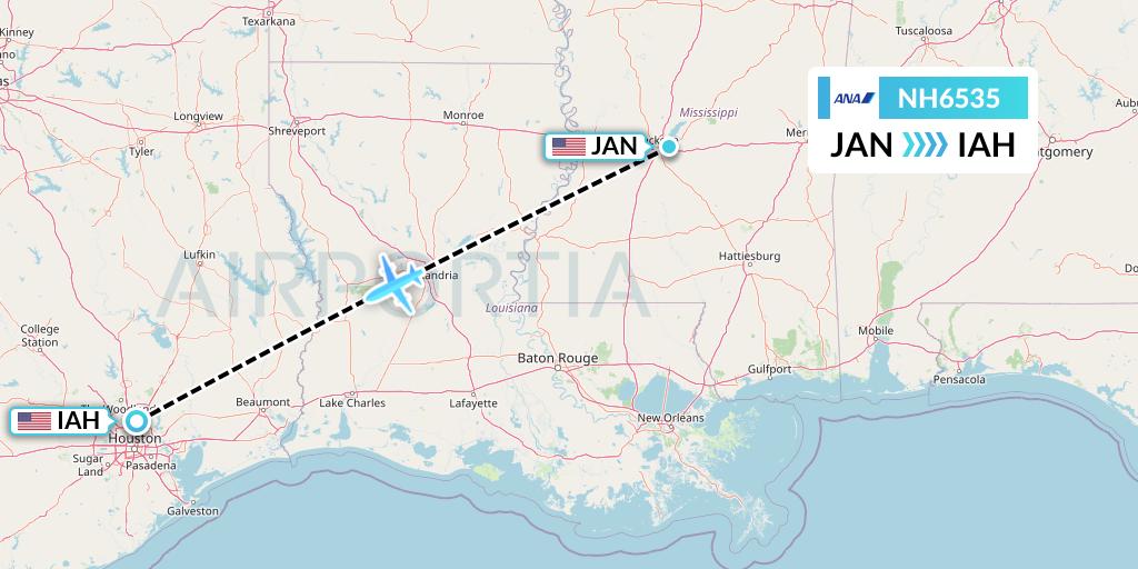 NH6535 All Nippon Airways Flight Map: Jackson to Houston