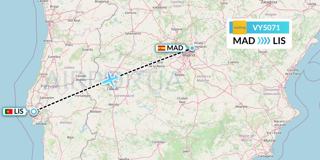 VY5071 Vueling Flight Map: Madrid to Lisbon