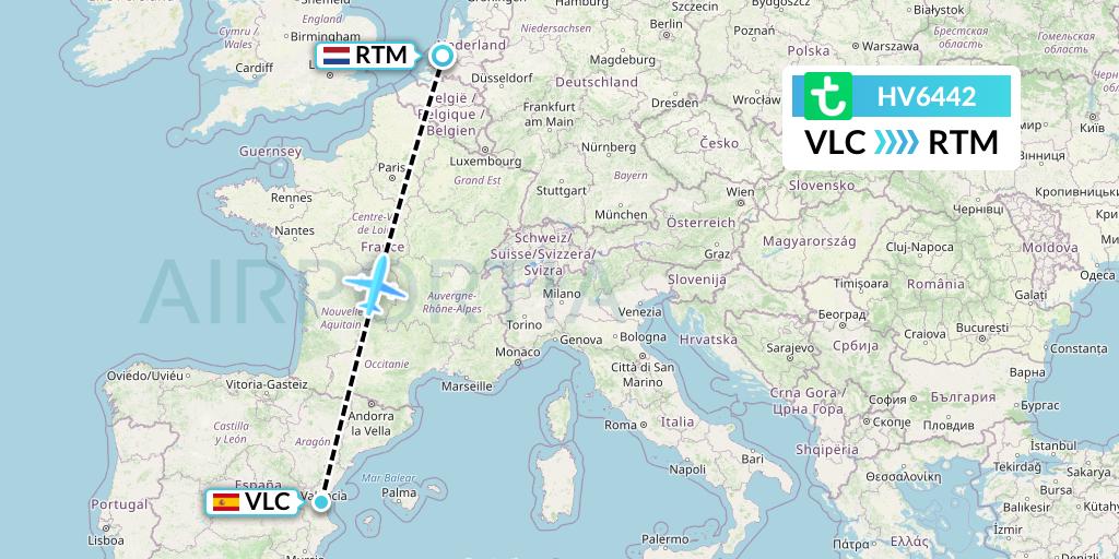 HV6442 Transavia Flight Map: Valencia to Rotterdam