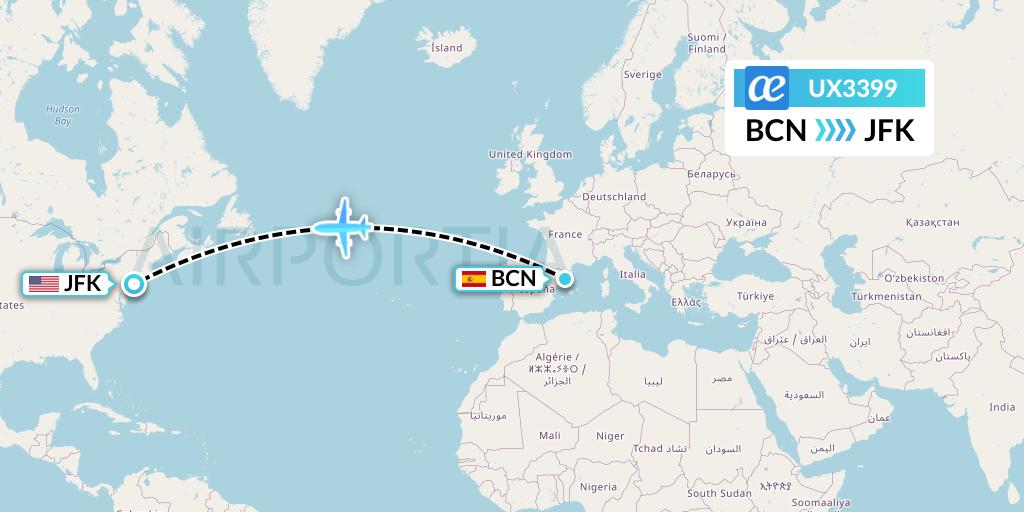 UX3399 Air Europa Flight Map: Barcelona to New York