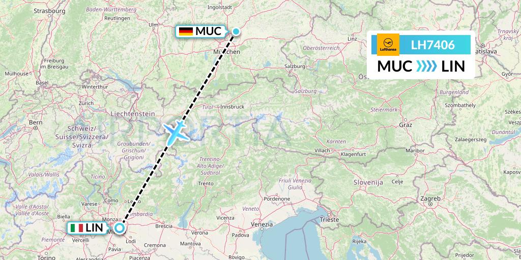 LH7406 Lufthansa Flight Map: Munich to Milan