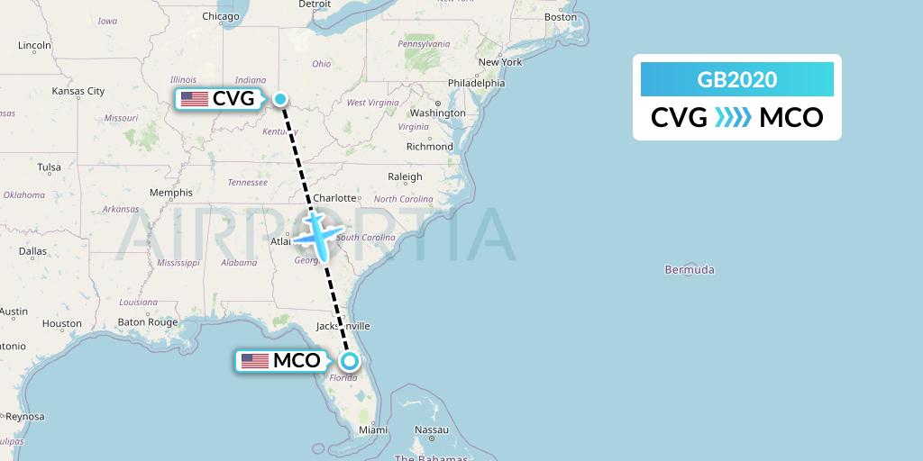 GB2020 ABX Air Flight Map: Cincinnati to Orlando