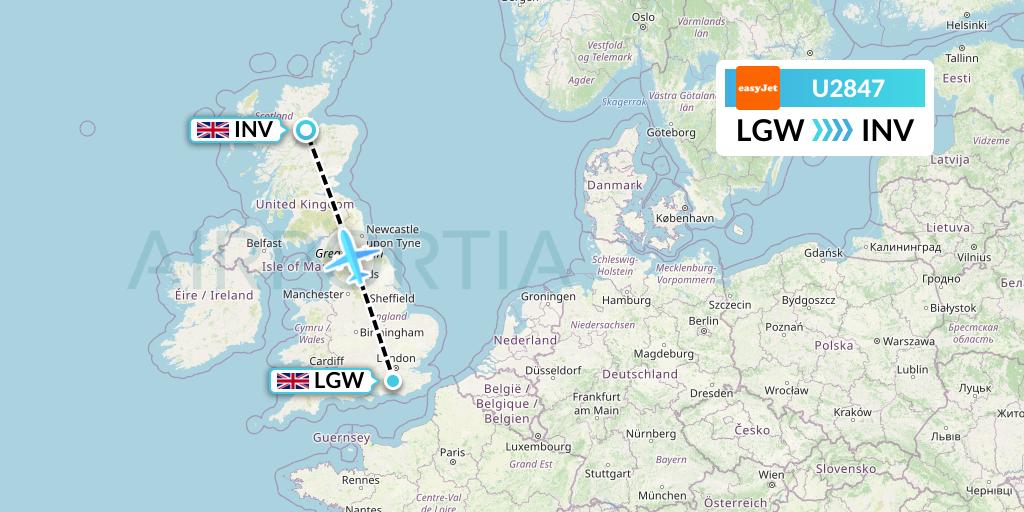 U2847 EasyJet Flight Map: London to Inverness