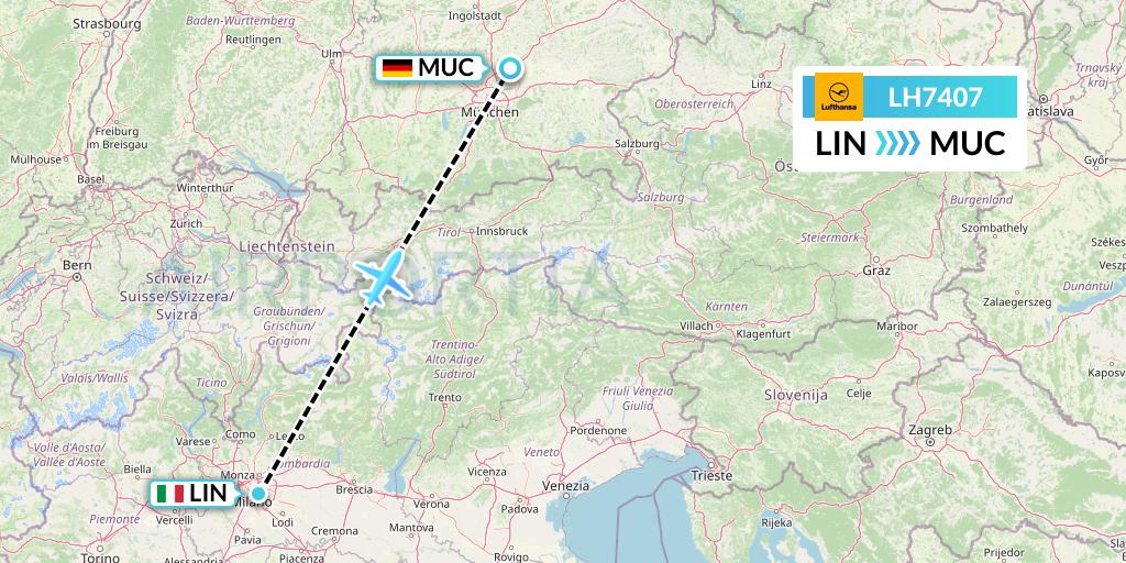 LH7407 Lufthansa Flight Map: Milan to Munich