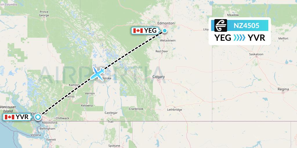NZ4505 Air New Zealand Flight Map: Edmonton to Vancouver
