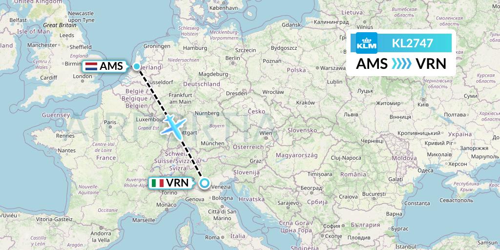 KL2747 KLM Flight Map: Amsterdam to Verona