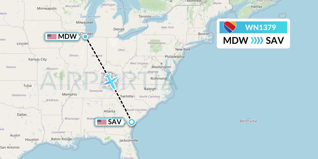 WN1379 Southwest Airlines Flight Map: Chicago to Savannah
