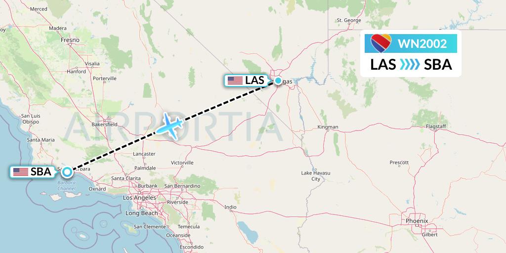 WN2002 Southwest Airlines Flight Map: Las Vegas to Santa Barbara