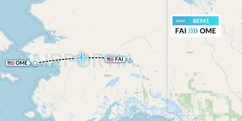 8E941 Bering Air Flight Map: Fairbanks to Nome