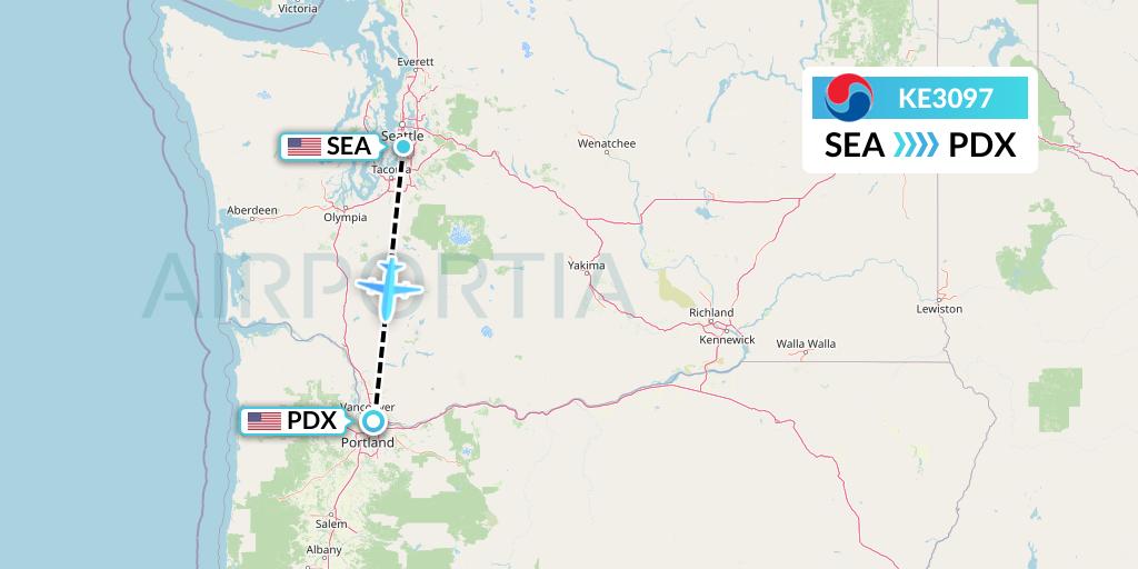 KE3097 Korean Air Flight Map: Seattle to Portland