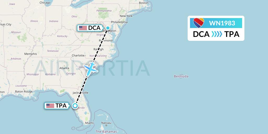 WN1983 Southwest Airlines Flight Map: Washington to Tampa