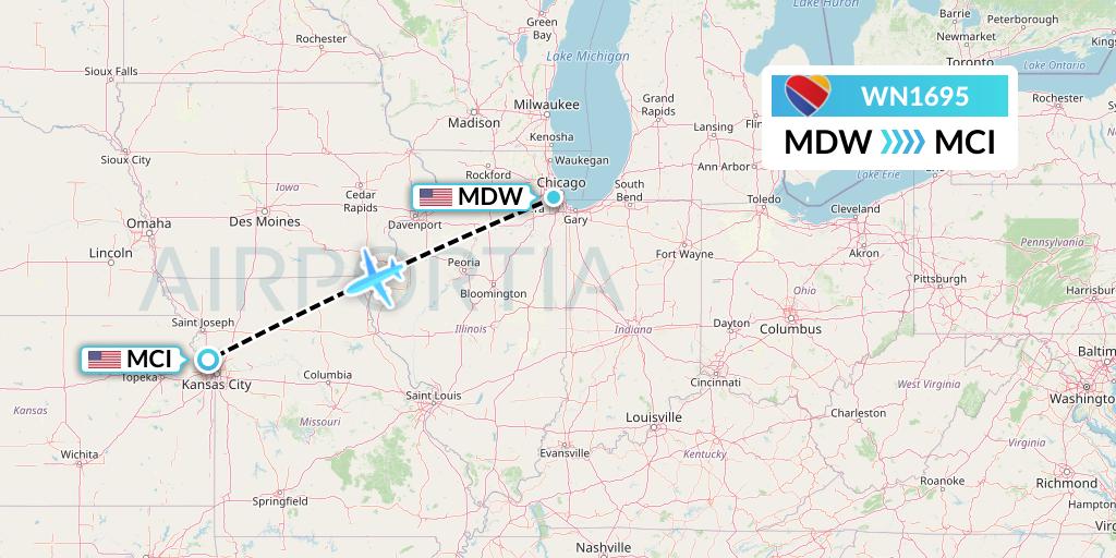 WN1695 Southwest Airlines Flight Map: Chicago to Kansas City