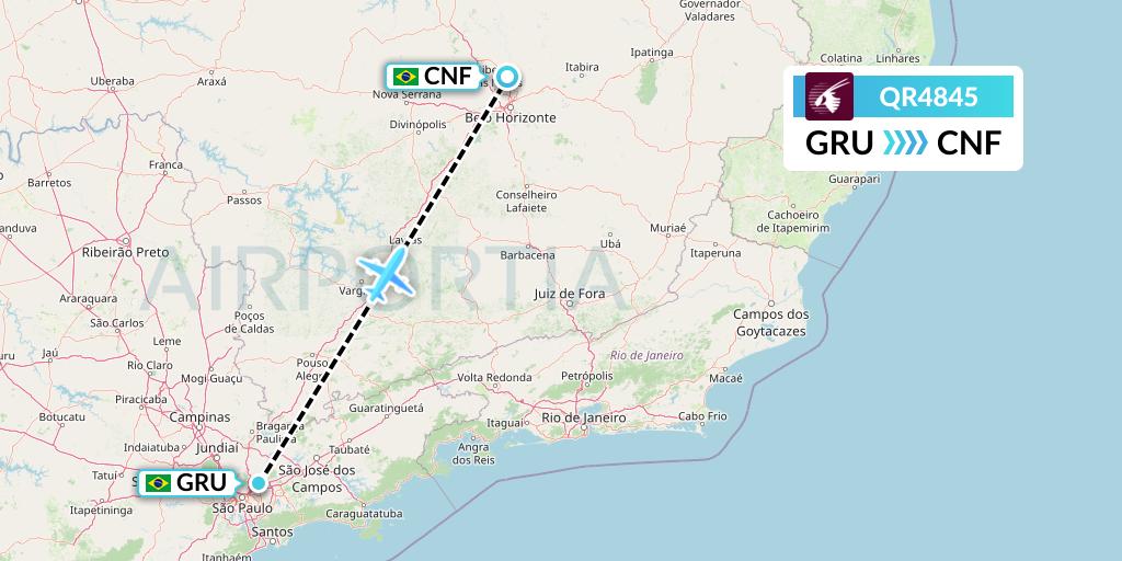 QR4845 Qatar Airways Flight Map: Sao Paulo to Belo Horizonte