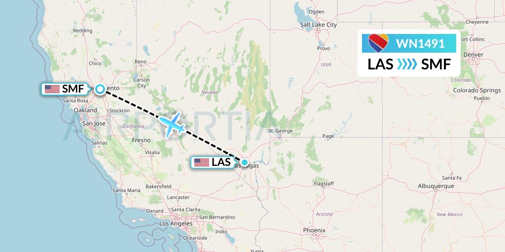 WN1491 Southwest Airlines Flight Map: Las Vegas to Sacramento