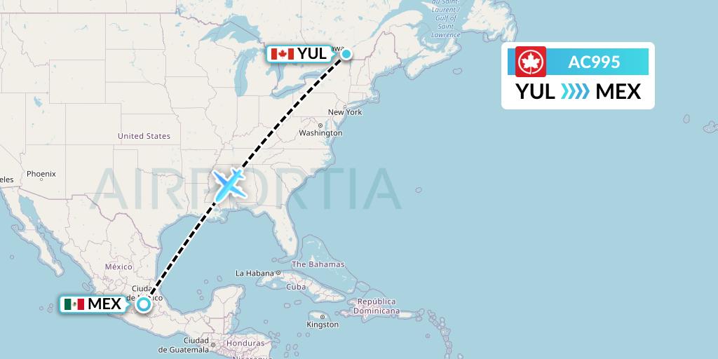 AC995 Air Canada Flight Map: Montreal to Mexico City