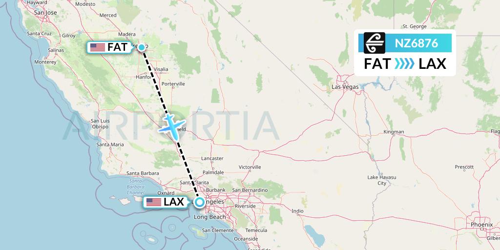 NZ6876 Air New Zealand Flight Map: Fresno to Los Angeles