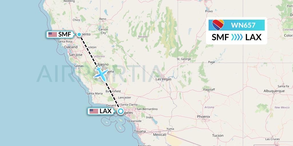 WN657 Southwest Airlines Flight Map: Sacramento to Los Angeles