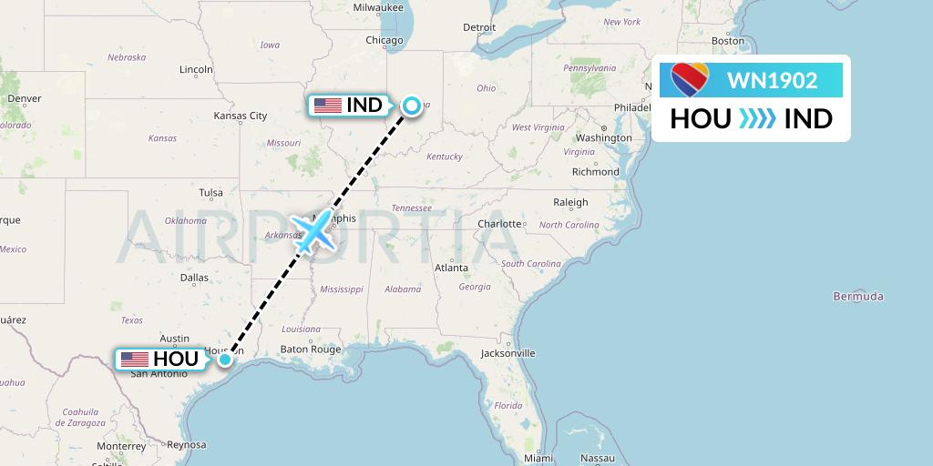 WN1902 Southwest Airlines Flight Map: Houston to Indianapolis