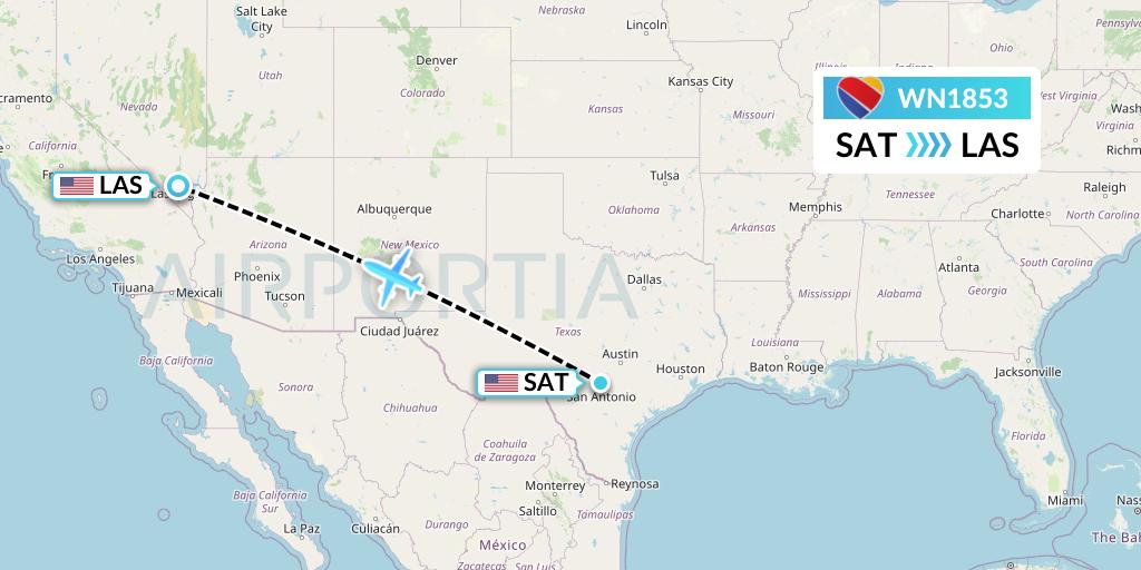 WN1853 Southwest Airlines Flight Map: San Antonio to Las Vegas
