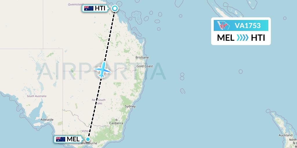 VA1753 Virgin Australia Flight Map: Melbourne to Hamilton Island