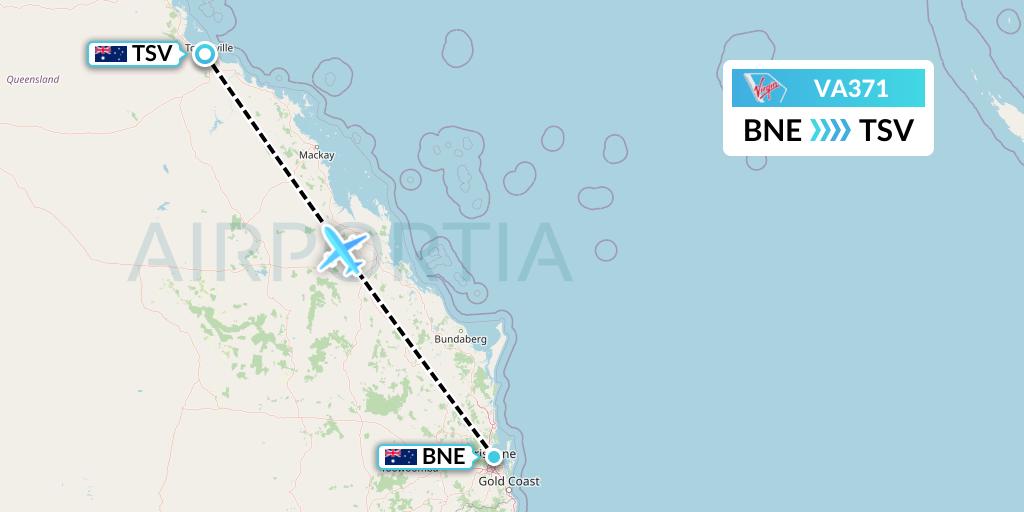 VA371 Virgin Australia Flight Map: Brisbane to Townsville