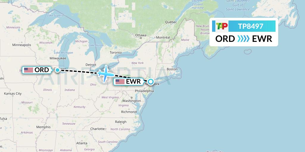 TP8497 TAP Portugal Flight Map: Chicago to New York
