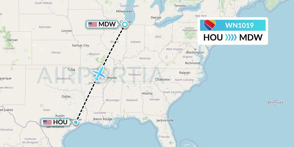 WN1019 Southwest Airlines Flight Map: Houston to Chicago