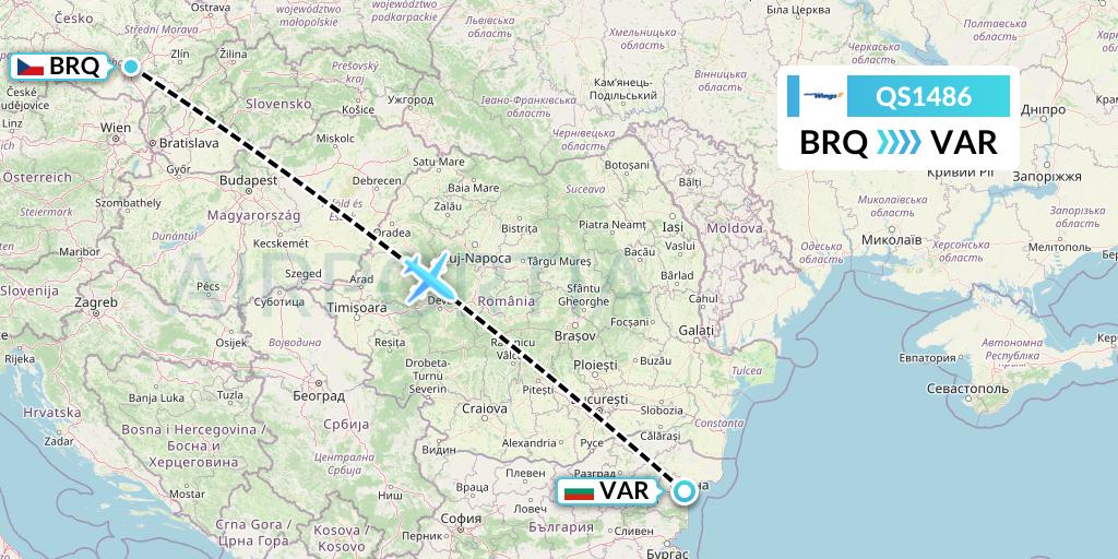 QS1486 Smartwings Flight Map: Brno to Varna