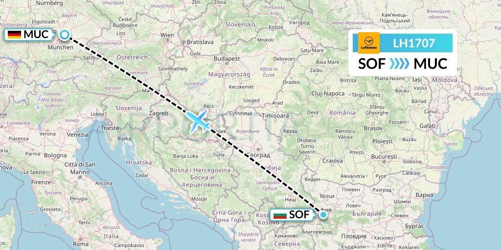 LH1707 Lufthansa Flight Map: Sofia to Munich