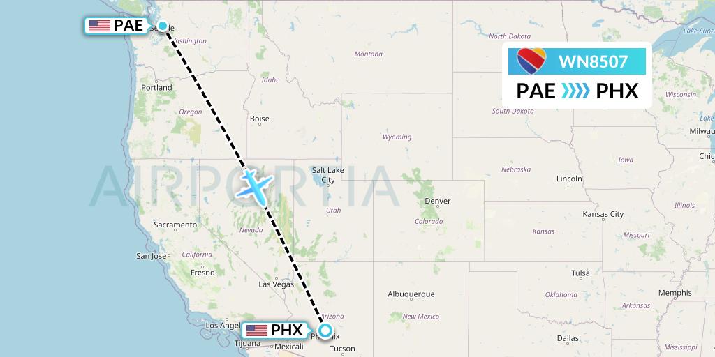 WN8507 Southwest Airlines Flight Map: Everett to Phoenix