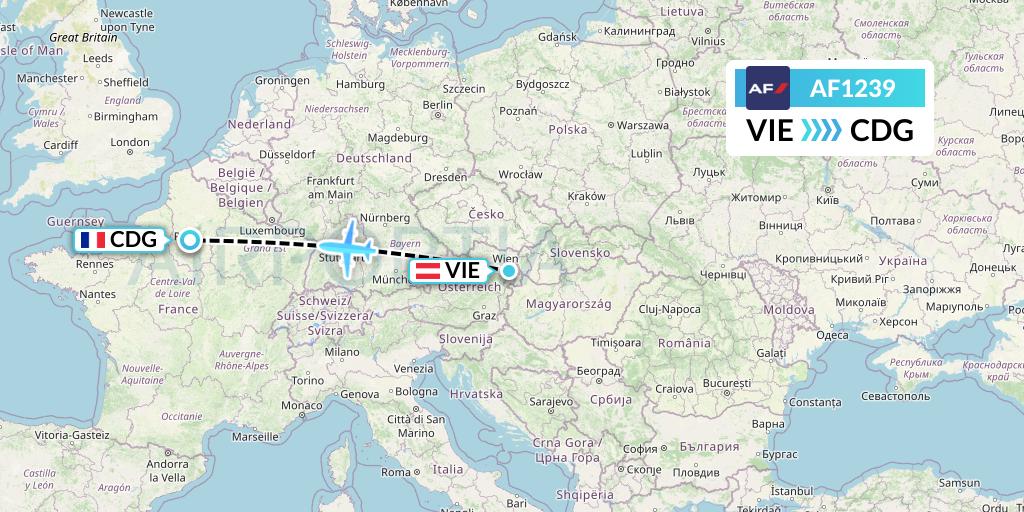 AF1239 Air France Flight Map: Vienna to Paris
