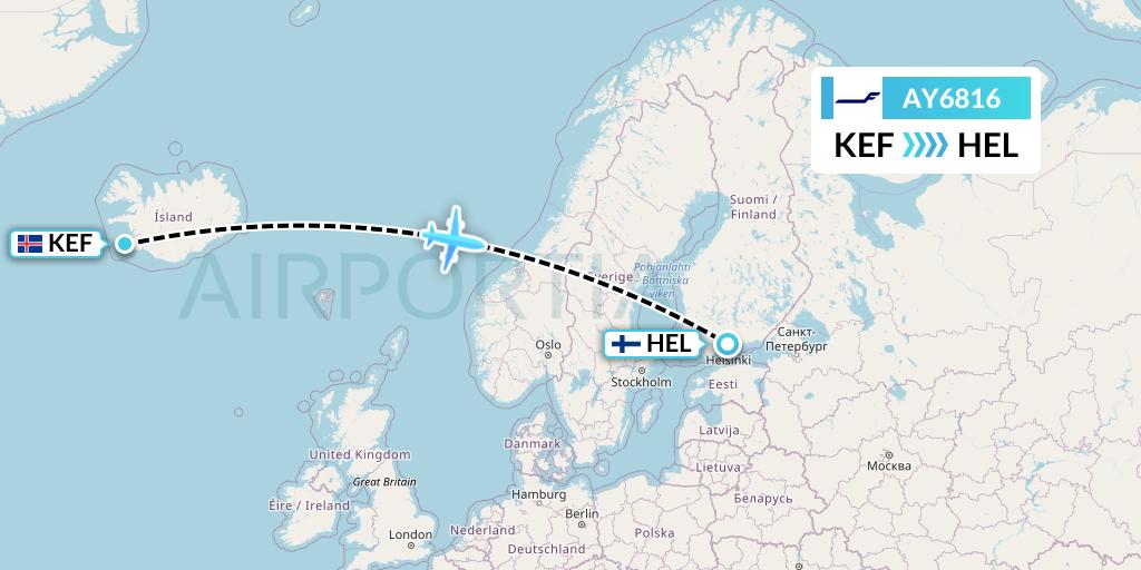 AY6816 Finnair Flight Map: Reykjavik to Helsinki
