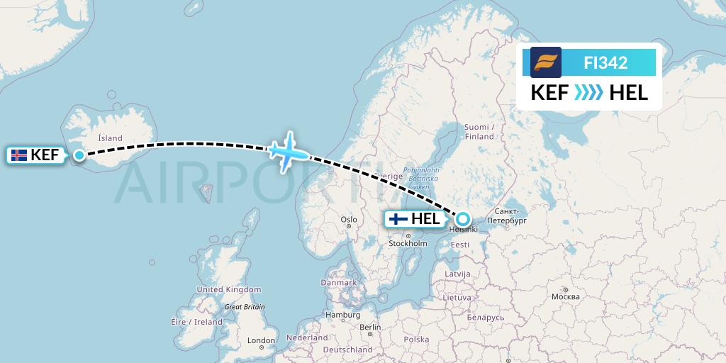 FI342 Icelandair Flight Map: Reykjavik to Helsinki