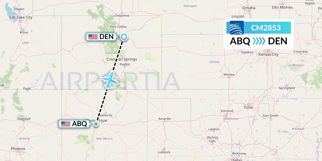 CM2853 Copa Airlines Flight Map: Albuquerque to Denver