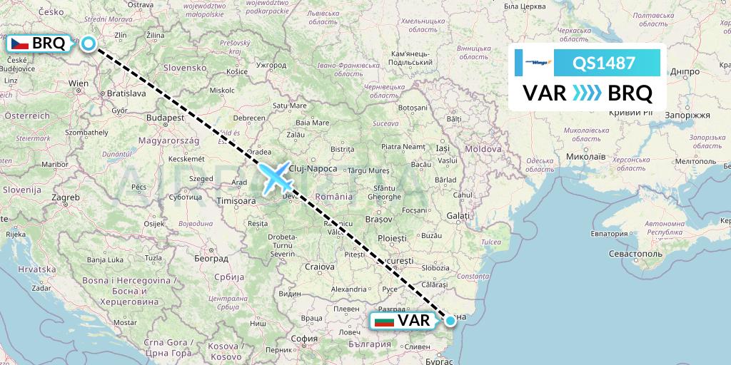 QS1487 Smartwings Flight Map: Varna to Brno
