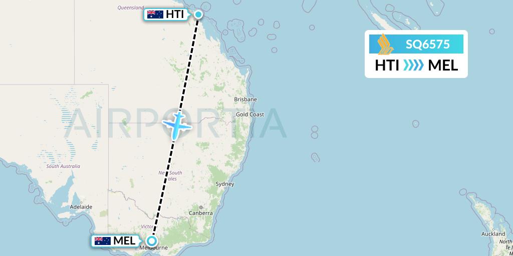 SQ6575 Singapore Airlines Flight Map: Hamilton Island to Melbourne