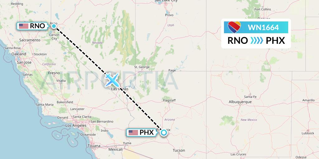 WN1664 Southwest Airlines Flight Map: Reno to Phoenix