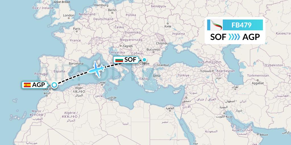 FB479 Bulgaria Air Flight Map: Sofia to Malaga
