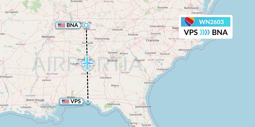 WN2603 Southwest Airlines Flight Map: Valparaiso to Nashville