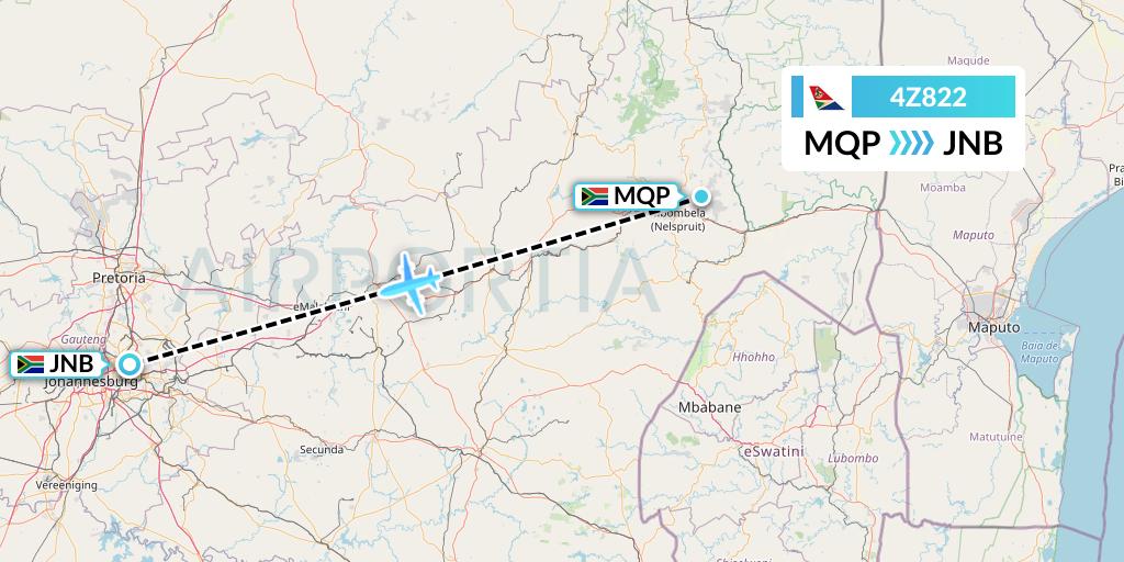 4Z822 Airlink Flight Map: Nelspruit to Johannesburg
