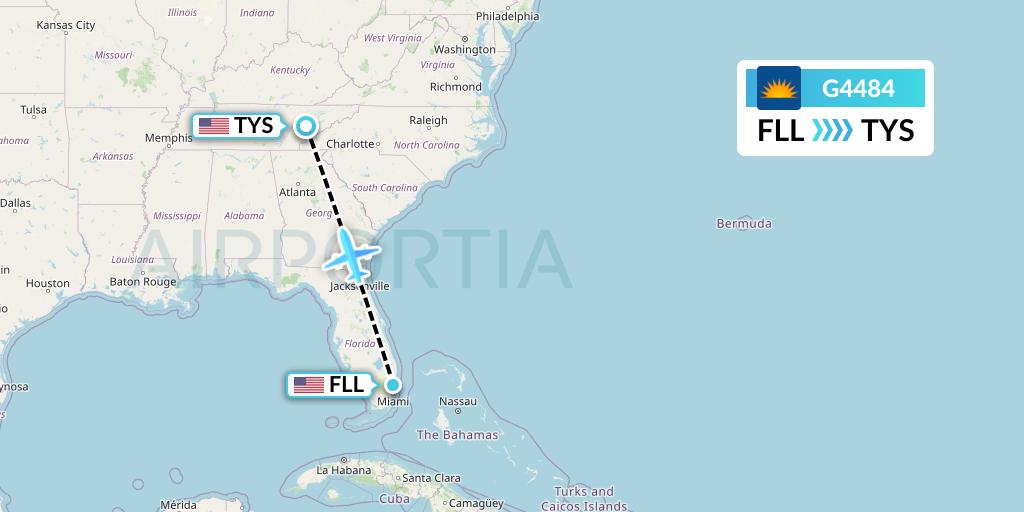 G4484 Allegiant Air Flight Map: Fort Lauderdale to Knoxville