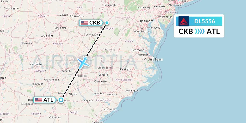 DL5556 Delta Air Lines Flight Map: Clarksburg to Atlanta